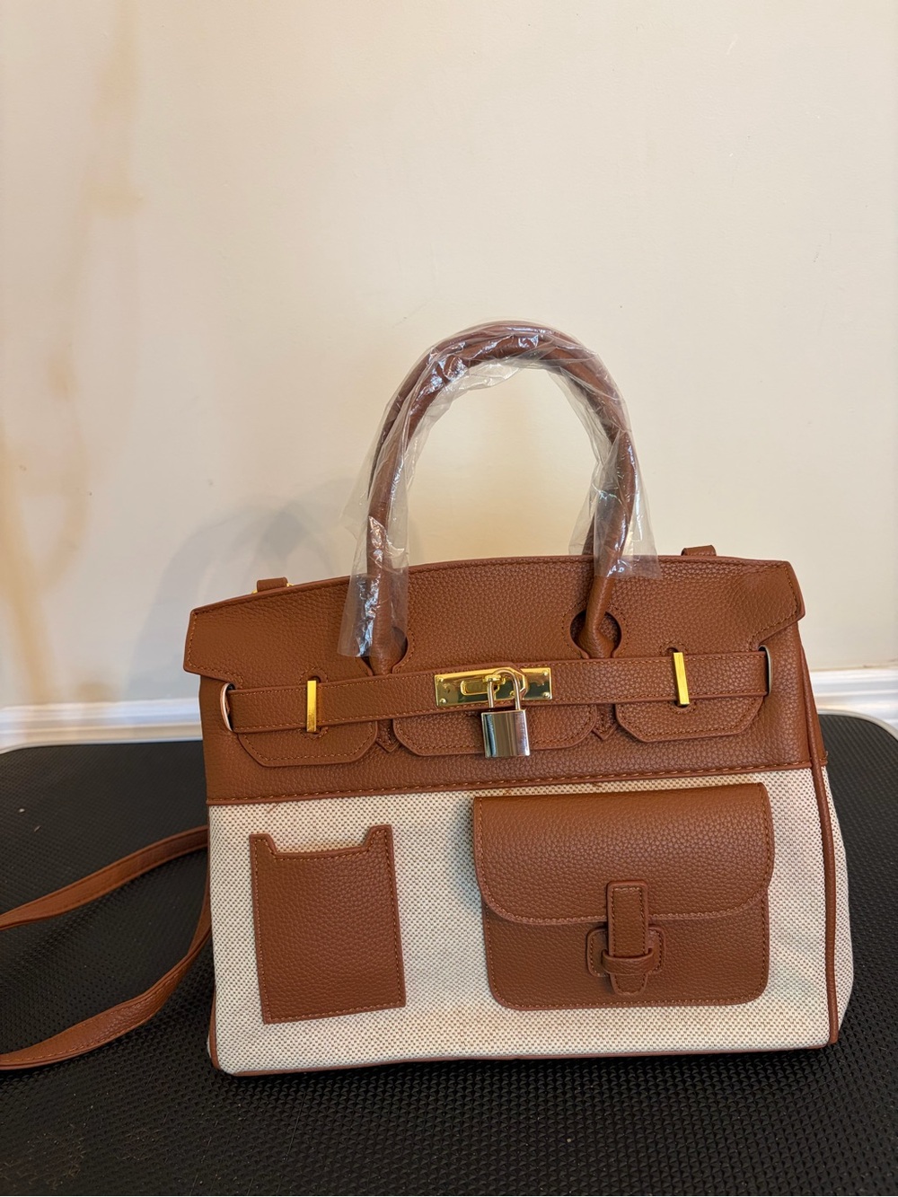 Brown and Cream Two-Tone Satchel Handbag
